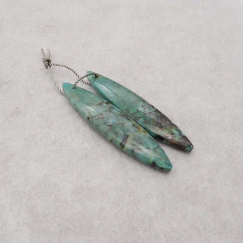 Natural African Turquoise Marquise Gemstone Earring Beads, 44x11x4mm, 6g