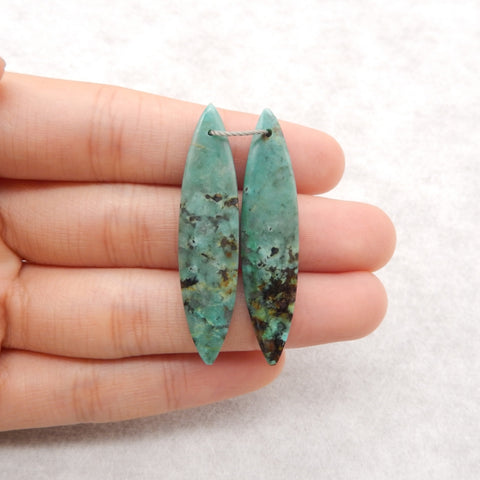 Natural African Turquoise Marquise Gemstone Earring Beads, 44x11x4mm, 6g