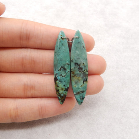 Natural African Turquoise Marquise Gemstone Earring Beads, 44x11x4mm, 6g