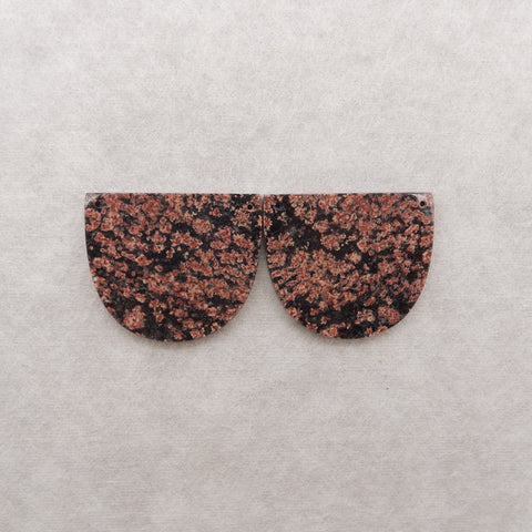 Natural Snow Flake Obsidian Double Holes Gemstone Earring Beads, Drilled Cabochons, 36x30x3mm, 12.2g