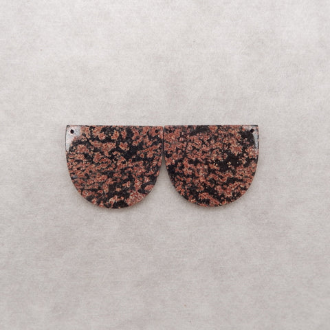 Natural Snow Flake Obsidian Double Holes Gemstone Earring Beads, Drilled Cabochons, 36x30x3mm, 12.2g