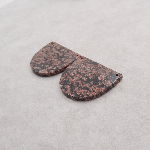 Natural Snow Flake Obsidian Double Holes Gemstone Earring Beads, Drilled Cabochons, 36x30x3mm, 12.2g