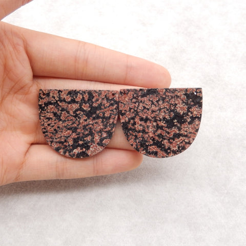 Natural Snow Flake Obsidian Double Holes Gemstone Earring Beads, Drilled Cabochons, 36x30x3mm, 12.2g