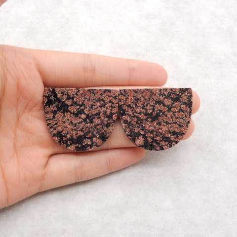 Natural Snow Flake Obsidian Double Holes Gemstone Earring Beads, Drilled Cabochons, 36x30x3mm, 12.2g