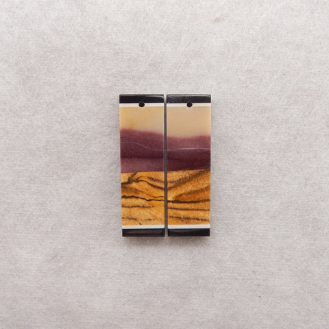 Natural Obsidian, Picture Jasper, Mookaite Jasper Intarsia Rectangle Gemstone Earring Beads, 32x10x4mm, 7.2g