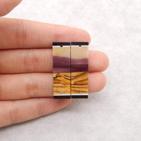 Natural Obsidian, Picture Jasper, Mookaite Jasper Intarsia Rectangle Gemstone Earring Beads, 32x10x4mm, 7.2g