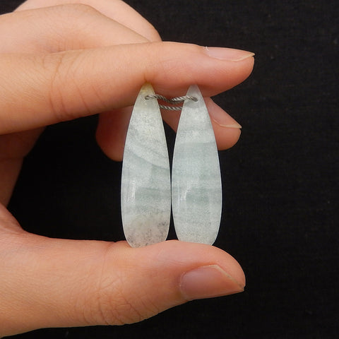 New 1 Pair Natural Amazonite Teardrop Gemstone Earring Beads, Customized Gemstone Earring Pair, 38x11x4mm, 4.6g