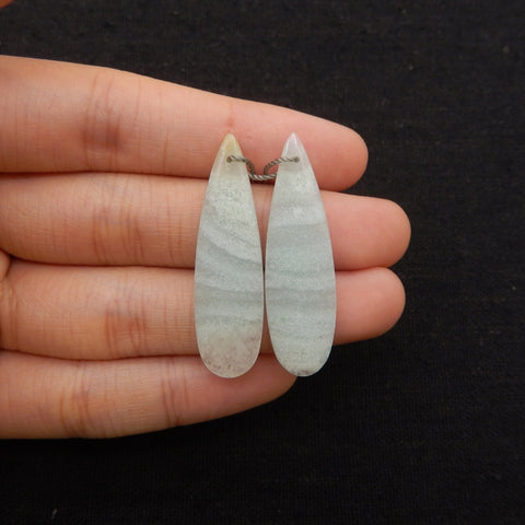 New 1 Pair Natural Amazonite Teardrop Gemstone Earring Beads, Customized Gemstone Earring Pair, 38x11x4mm, 4.6g