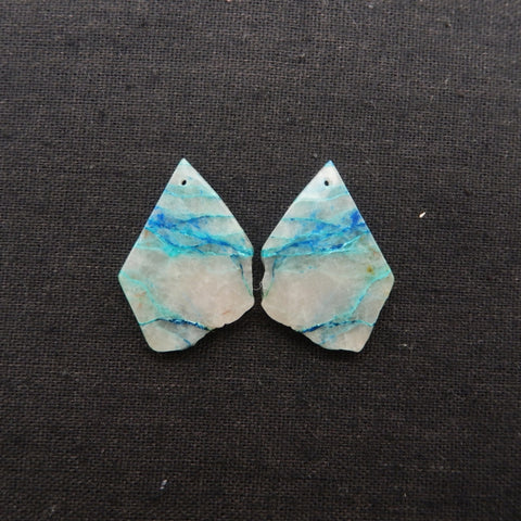 Nugget Natural Chrysocolla Gemstone Earring Beads, Popular Earrings Pair, 34x24x3mm, 9.6g