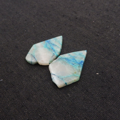 Nugget Natural Chrysocolla Gemstone Earring Beads, Popular Earrings Pair, 34x24x3mm, 9.6g