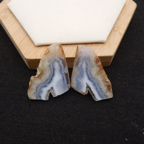 Nugget Natural Blue Lace Agate Drilled Earrings Pair, 38x26x3mm, 11.5g