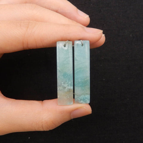 New 1 Pair Natural Amazonite Rectangle Gemstone Earring Beads, 37x9x3mm, 4.8g