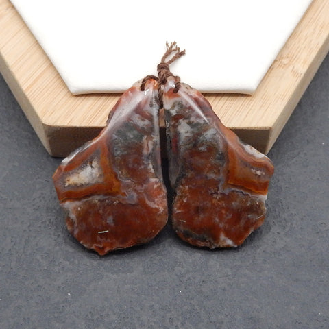 Nugget (Rough Sides) Warring States Red Agate Gemstone Earring Beads, Drilled Gemstone Pair, 44×29×6mm,16.4g