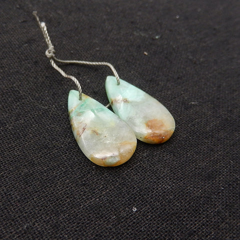 Natural Chrysocolla Teardrop Gemstone Earrings Pair, 25x14x4mm, 4.5g