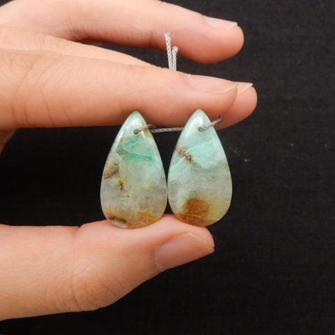 Natural Chrysocolla Teardrop Gemstone Earrings Pair, 25x14x4mm, 4.5g