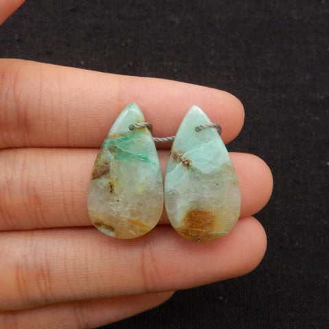 Natural Chrysocolla Teardrop Gemstone Earrings Pair, 25x14x4mm, 4.5g