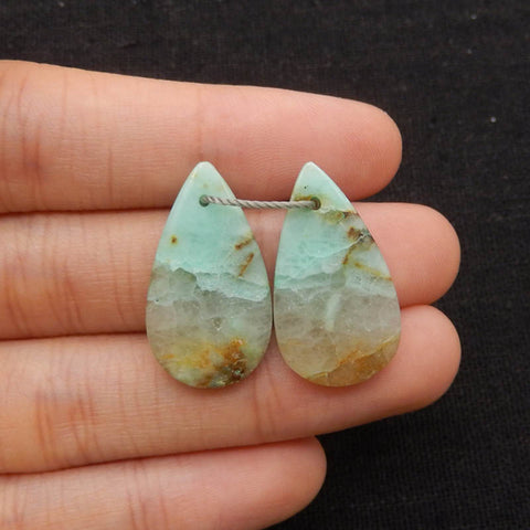 Natural Chrysocolla Teardrop Gemstone Earrings Pair, 25x14x4mm, 4.5g