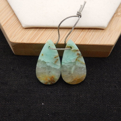 Natural Chrysocolla Teardrop Gemstone Earrings Pair, 25x14x4mm, 4.5g