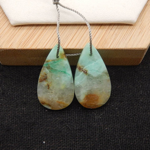 Natural Chrysocolla Teardrop Gemstone Earrings Pair, 25x14x4mm, 4.5g