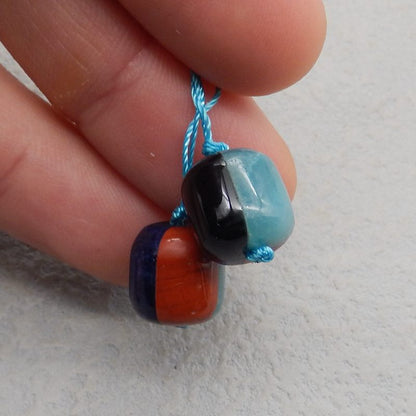 Intarsia of Amazonite, Red River Jasper, African Sodalite and Obsidian Earring Beads 12*11*11mm, 5.3g