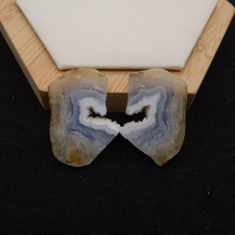 Nugget Natural Blue Lace Agate Drilled Earrings Pair, 35x13x3mm, 11g