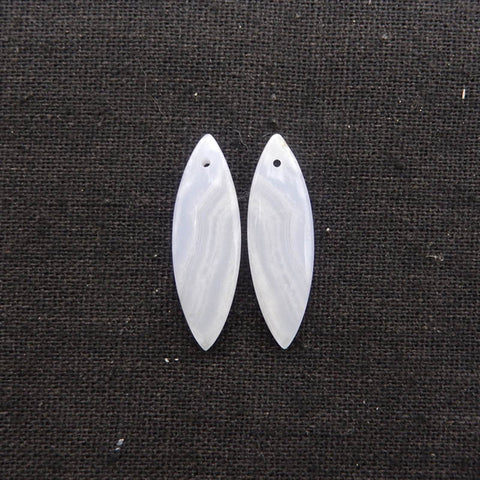 Natural Blue Lace Agate Drilled Marquise Earrings Pair, 29x9x4mm, 3.3g