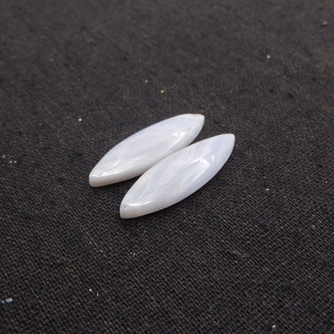 Natural Blue Lace Agate Drilled Marquise Earrings Pair, 29x9x4mm, 3.3g