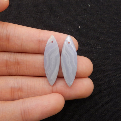 Natural Blue Lace Agate Drilled Marquise Earrings Pair, 29x9x4mm, 3.3g