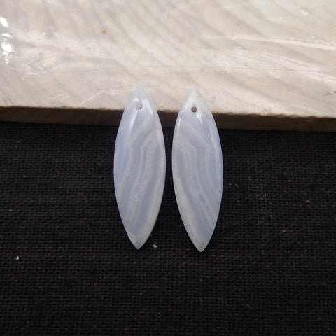 Natural Blue Lace Agate Drilled Marquise Earrings Pair, 29x9x4mm, 3.3g