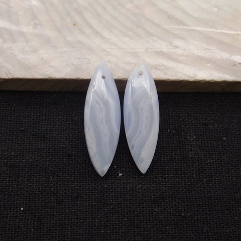Natural Blue Lace Agate Drilled Marquise Earrings Pair, 29x9x4mm, 3.3g