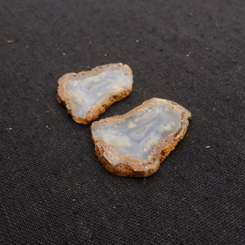 Nugget Natural Blue Lace Agate Drilled Earrings Pair, 32x29x3mm, 11.3g