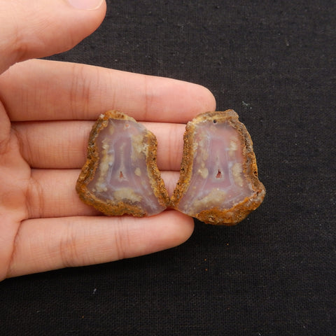 Nugget Natural Blue Lace Agate Drilled Earrings Pair, 32x29x3mm, 11.3g