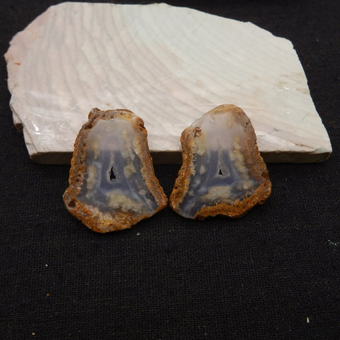 Nugget Natural Blue Lace Agate Drilled Earrings Pair, 32x29x3mm, 11.3g