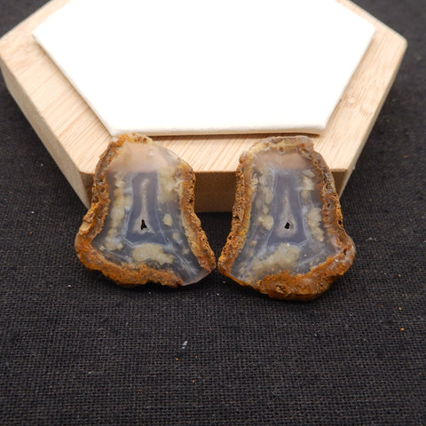 Nugget Natural Blue Lace Agate Drilled Earrings Pair, 32x29x3mm, 11.3g