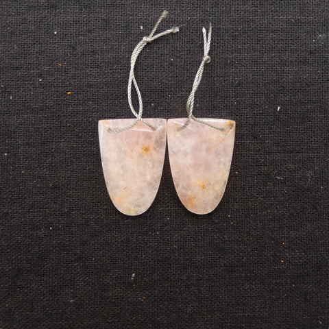 Natural Rose Quartz Double Hole Gemstone Earring Beads, Handmade Earring pair, 27x20x4mm, 7.4g