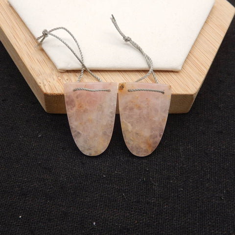 Natural Rose Quartz Double Hole Gemstone Earring Beads, Handmade Earring pair, 27x20x4mm, 7.4g