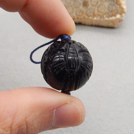 Natural Obsidian Carved butterfly Pendant Bead 22*22*22mm, 13.2g