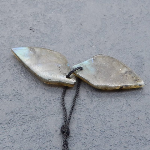 Natural Labradorite Carved leaf Earring Beads 26x12x4mm, 3.8g