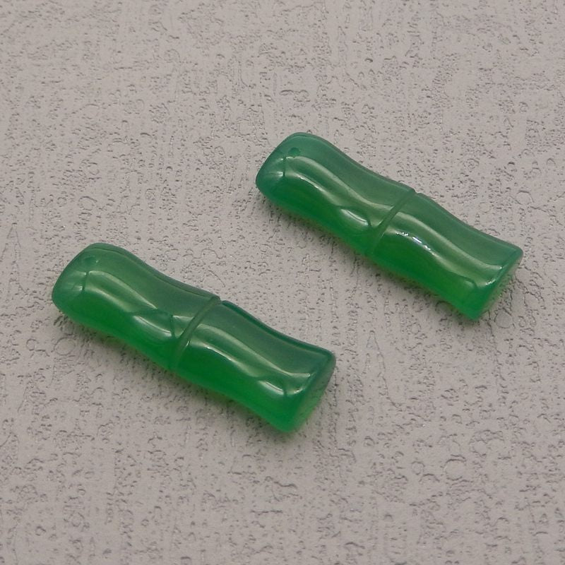 Natural Green Jade Carved bamboo Earring Beads 29*10*6mm, 5.6g