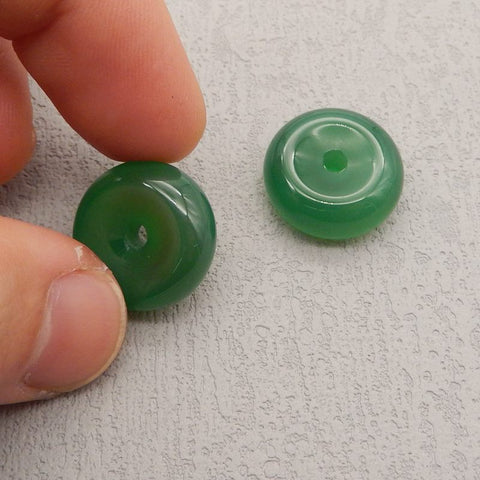 Natural Green Jade Carved donut Earring Beads 20*20*8mm, 10.2g