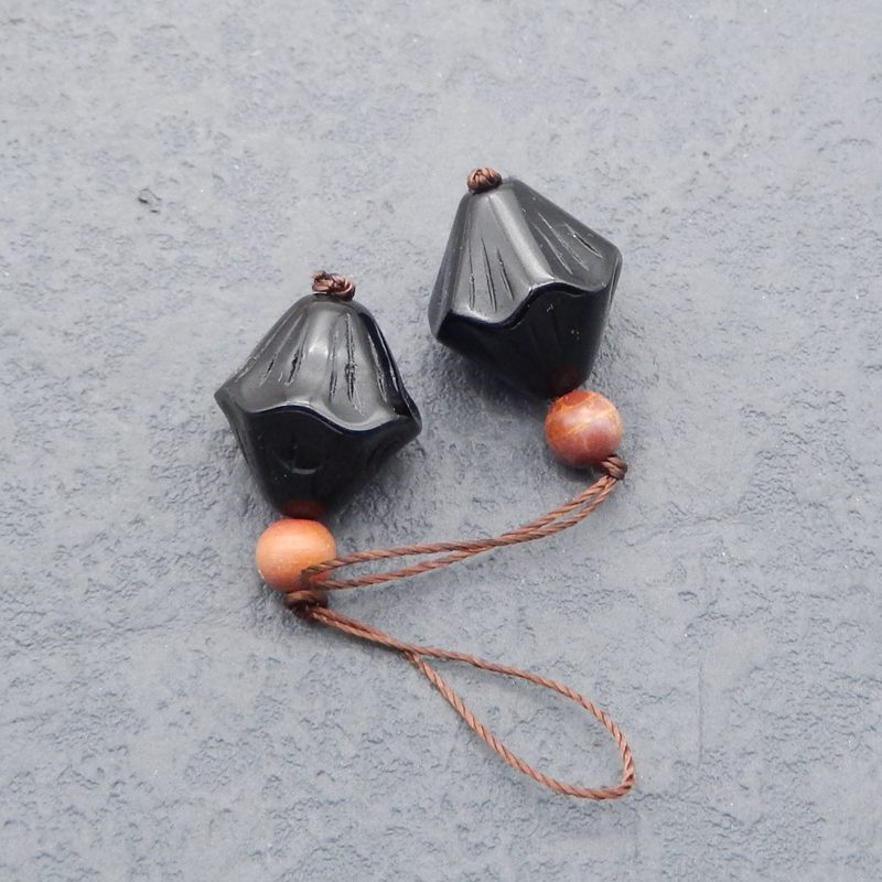Natural Obsidian Earring Beads 15*14*14mm, 5.4g