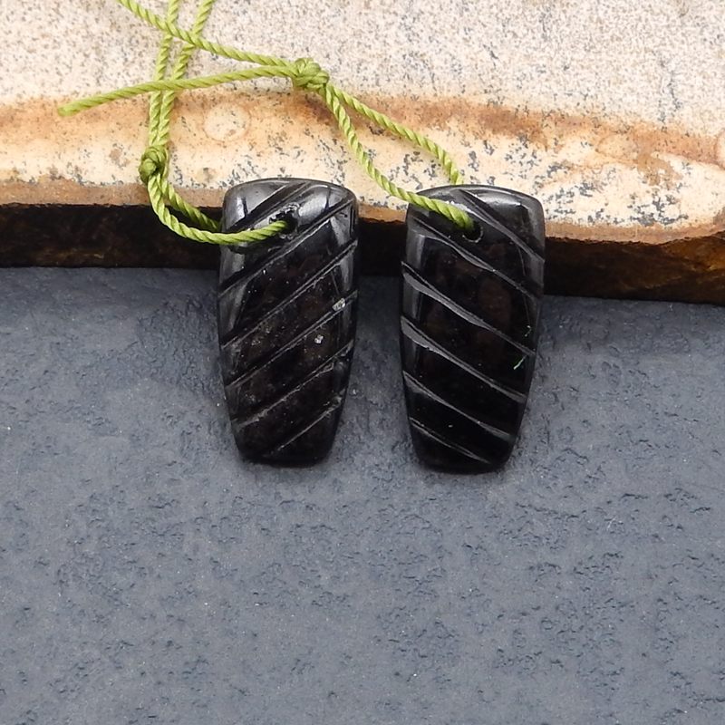 Natural Obsidian Earring Beads 20*10*3mm, 2.5g