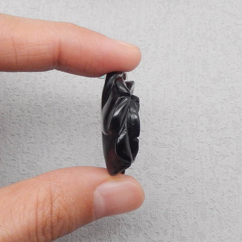 天然宝石黑曜石手工雕刻花卉吊坠,925 纯银枝夹箍,28X28X12mm,9.0g