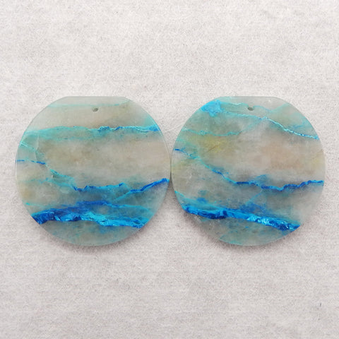Natural Chrysocolla Gemstone Earring Beads, Drill Gemstone Earrings Pair, 28x30x3mm, 10.9g