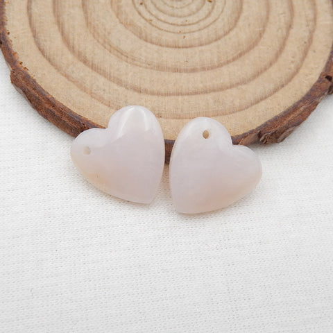 Paire de Boucles d'Oreilles Coeur Naturel avec Opale Rose, 15x15x4mm, 2.9g