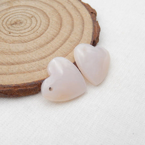 Paire de Boucles d'Oreilles Coeur Naturel avec Opale Rose, 15x15x4mm, 2.9g