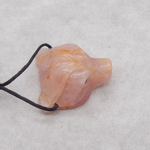 Hand Carved Natural Rose Quartz Bear Head Pendant ,Handmade Gemstone Pendant,36x30x14mm,18.5g