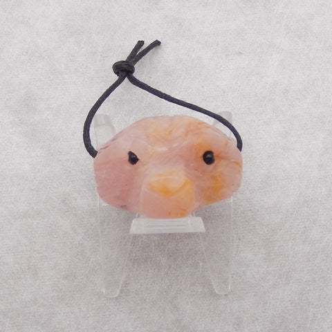 Hand Carved Natural Rose Quartz Bear Head Pendant ,Handmade Gemstone Pendant,36x30x14mm,18.5g
