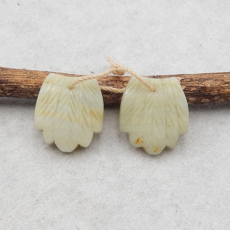 Natural Amazonite Carved feather Earring Beads 19*17*5mm, 5.3g