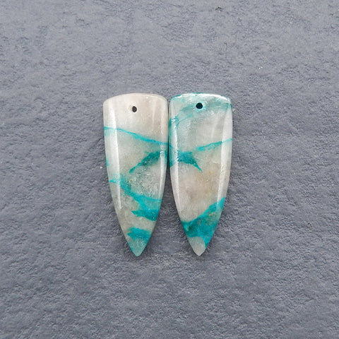 Natural Chrysocolla Gemstone Earring Beads, Semi-Precious Gemstones For Jewelry Making,27x11x4mm, 3.9g